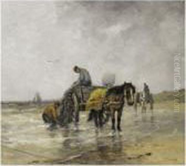 Shell Fishers In The Breakers Oil Painting by Johan Frederik Corn. Scherrewitz