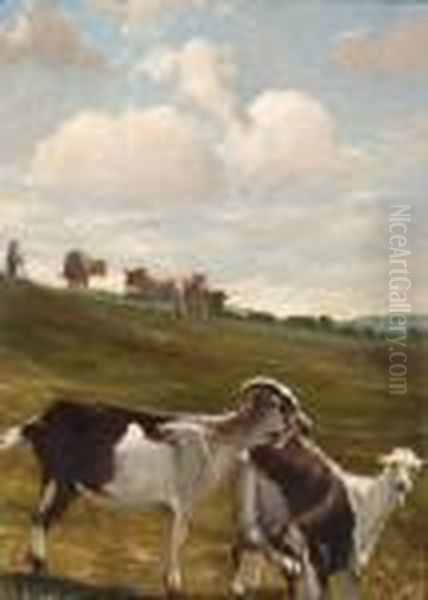 Billy Goat And Goats In A Landscape by Johan Frederik Corn. Scherrewitz