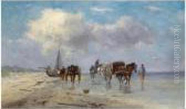 Shell Fishers On The Beach Oil Painting by Johan Frederik Corn. Scherrewitz