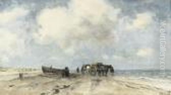 On The Beach Oil Painting by Johan Frederik Corn. Scherrewitz