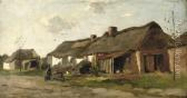 In The Farmyard Oil Painting by Johan Frederik Corn. Scherrewitz