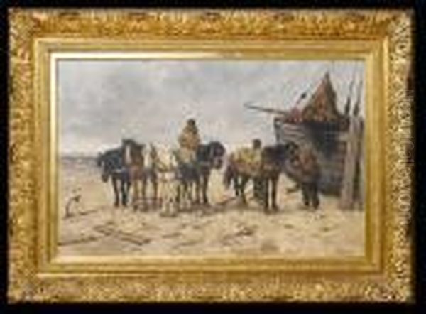 Fishermen On The Beach Oil Painting by Johan Frederik Corn. Scherrewitz