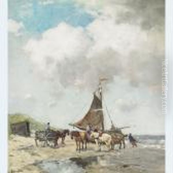 Shellfishers On The Beach Oil Painting by Johan Frederik Corn. Scherrewitz