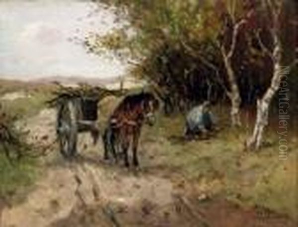 A Wood Gatherer Oil Painting by Johan Frederik Corn. Scherrewitz