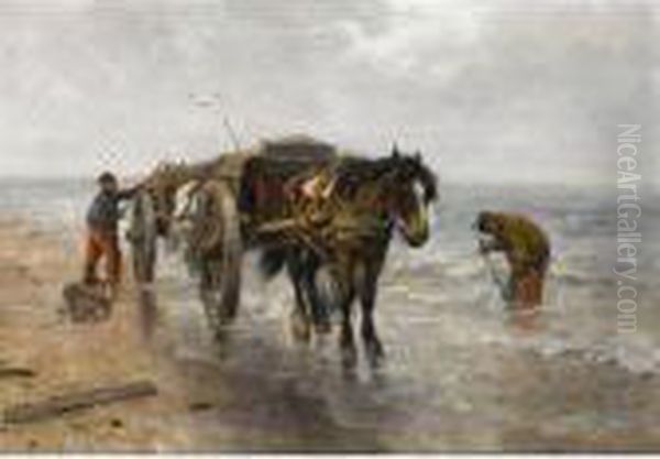 A Shell Fisher In The Breakers Oil Painting by Johan Frederik Corn. Scherrewitz