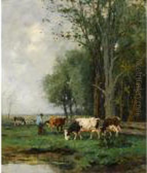 Milking Time Oil Painting by Johan Frederik Corn. Scherrewitz