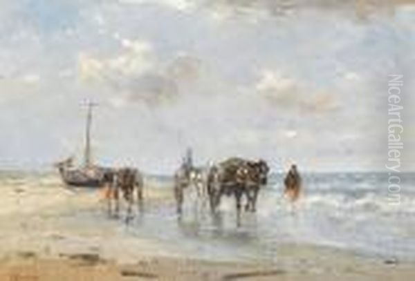 Going Home, A Breezy Day Oil Painting by Johan Frederik Corn. Scherrewitz