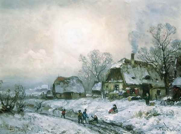 Winter Walk Oil Painting by Adolf Stademan