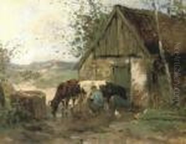 Milking Time Oil Painting by Johan Frederik Corn. Scherrewitz