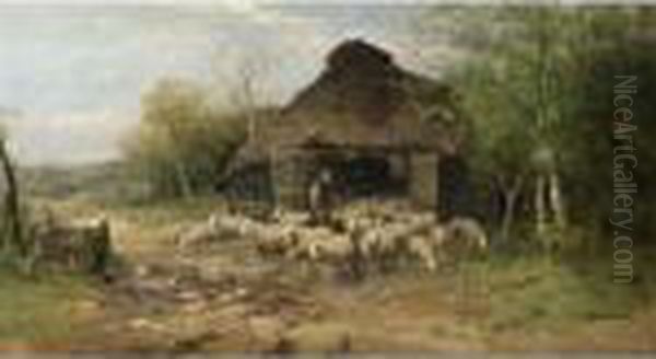 A Shepherd And His Flock Oil Painting by Johan Frederik Corn. Scherrewitz