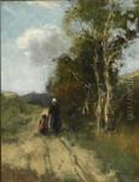 Mother And Child On A Country Road Oil Painting by Johan Frederik Corn. Scherrewitz