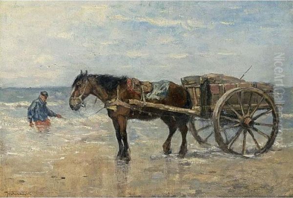 A Shell Fisher In The Breakers Oil Painting by Johan Frederik Corn. Scherrewitz