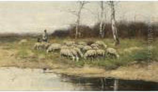 A Shepherd With His Flock Oil Painting by Johan Frederik Corn. Scherrewitz