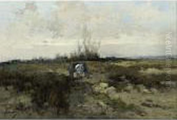 A Horse Drawn Cart In A Landscape Oil Painting by Johan Frederik Corn. Scherrewitz