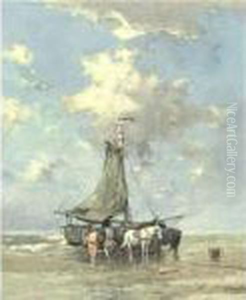 The Clam Diggers Oil Painting by Johan Frederik Corn. Scherrewitz