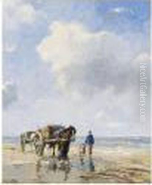 A Shellfisher On Scheveningen Beach by Johan Frederik Corn. Scherrewitz