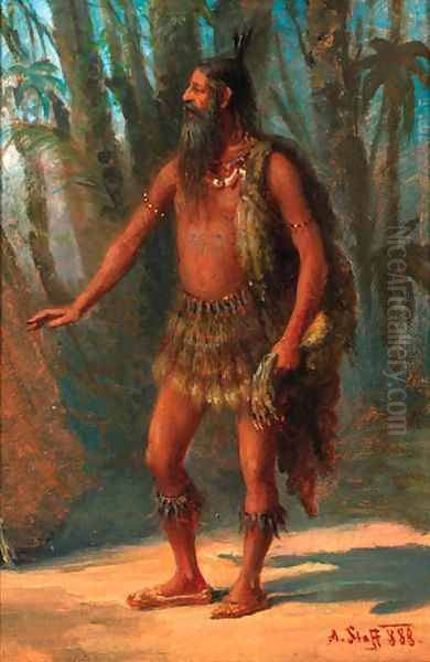 A tribesman in a clearing Oil Painting by Alois Stoff