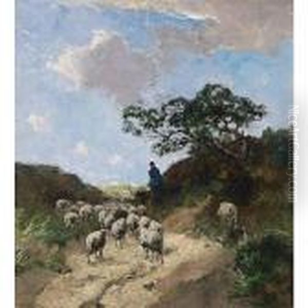 A Shepherd And His Flock In The Dunes by Johan Frederik Corn. Scherrewitz