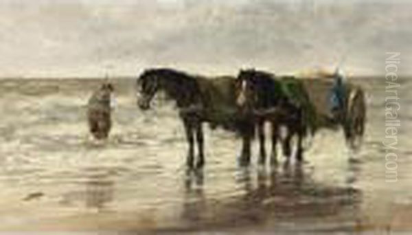 A Shellfisher On The Beach, Noordwijk Oil Painting by Johan Frederik Corn. Scherrewitz