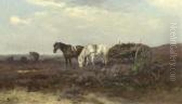 Horses And A Cart On A Heath by Johan Frederik Corn. Scherrewitz