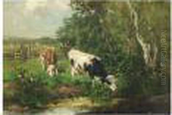 Cows By A Pond by Johan Frederik Corn. Scherrewitz