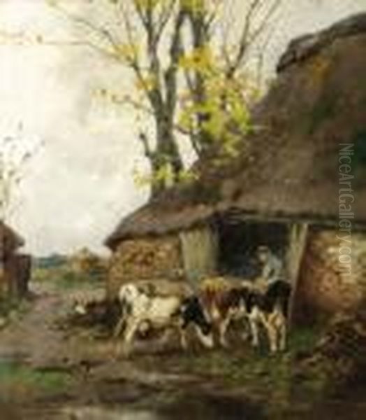 A Farmer And Cows By A Stable by Johan Frederik Corn. Scherrewitz