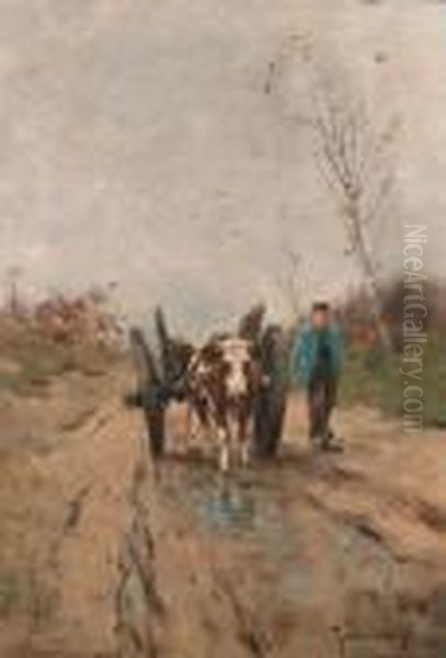 A Farmer And An Ox-drawn Cart On A Sandy Track by Johan Frederik Corn. Scherrewitz