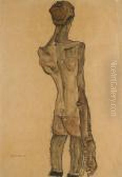 Stehender Mannlicher Ruckenakt (standing Male Nude, Back View) Oil Painting by Egon Schiele