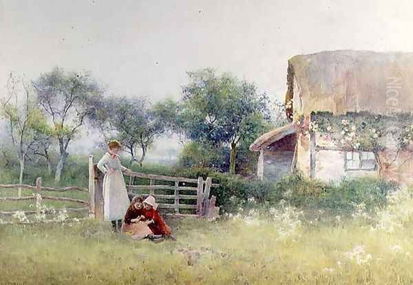 Picking meadow Flowers, 1897 Oil Painting by Benjamin D. Sigmund