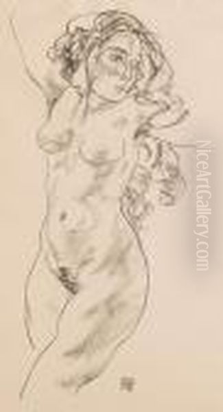 Nude Study Oil Painting by Egon Schiele