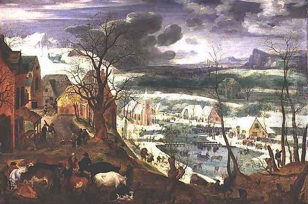 A Village in Winter Oil Painting by Jacob I Savery