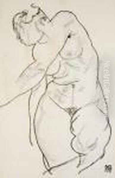 Female Nude Oil Painting by Egon Schiele