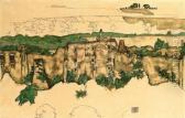 Landschaft (ruine Weitenegg) Oil Painting by Egon Schiele