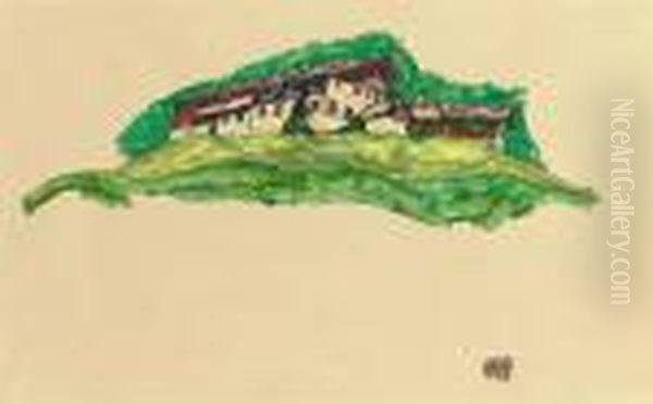 Berglandschaft (tiroler Bauernhof) Oil Painting by Egon Schiele