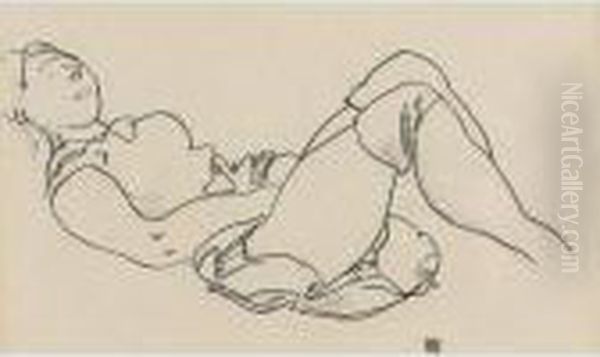 Seitlich Liegende (reclining Woman) Oil Painting by Egon Schiele