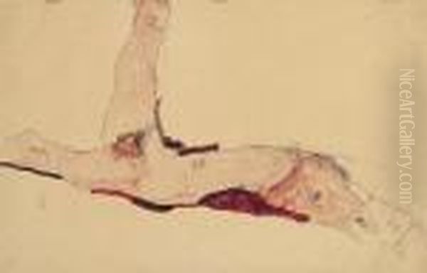 Liegender Mannlicher Akt Oil Painting by Egon Schiele