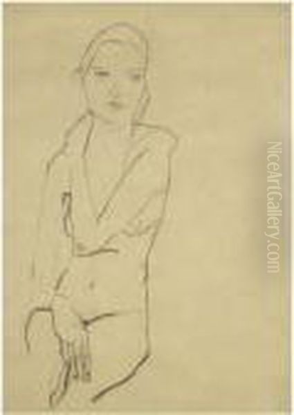 Sitzender Weiblicher Akt (seated Female Nude) Oil Painting by Egon Schiele