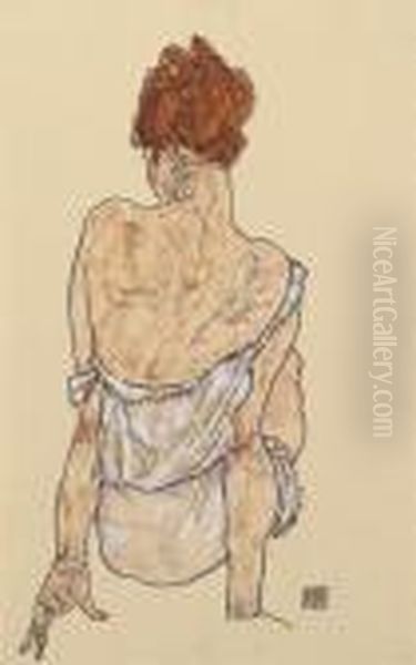 Sitzende In Unterwasche, Ruckenansicht Oil Painting by Egon Schiele