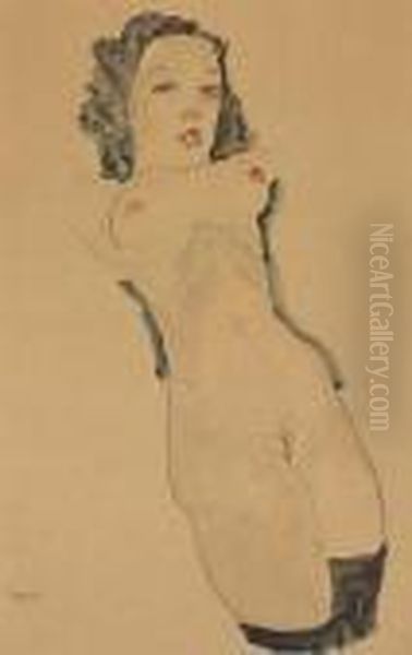 Liegender Akt Mit Schwarzen Strumpfen Oil Painting by Egon Schiele