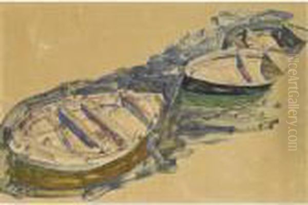 Drei Ruderboote (three Rowboats) Oil Painting by Egon Schiele