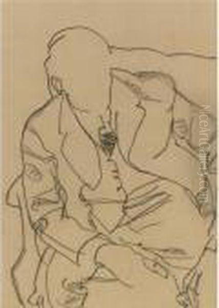 Studie Von Hugo Koller Im Sessel (study Of Hugo Koller Inarmchair) Oil Painting by Egon Schiele