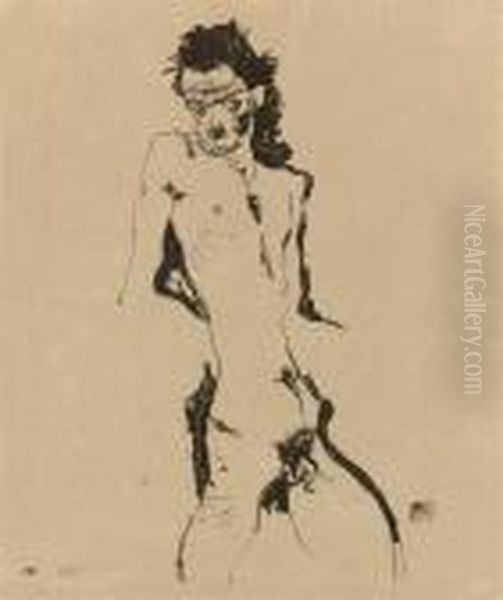 Male Nude (self Portrait) I, From Sema Portfolio (kallir 1) Oil Painting by Egon Schiele