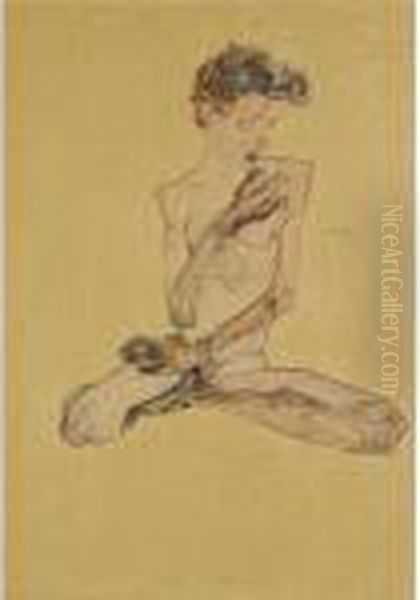 Sitzender Junge (seated Boy) Oil Painting by Egon Schiele