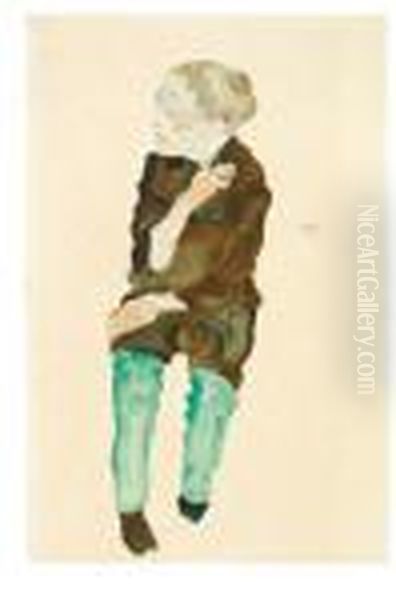 Ragazzo Con Calze Verdi Oil Painting by Egon Schiele