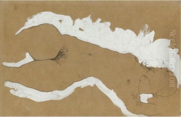 Madchenakt Mit Weisser Umrandung (female Nude With Whiteborder) Oil Painting by Egon Schiele