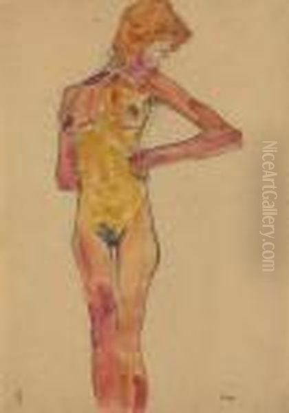 Stehender Weiblicher Akt (gerti Schiele) Oil Painting by Egon Schiele