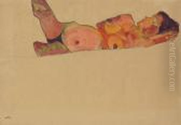 Liegendes Schlafendes Madchen Oil Painting by Egon Schiele