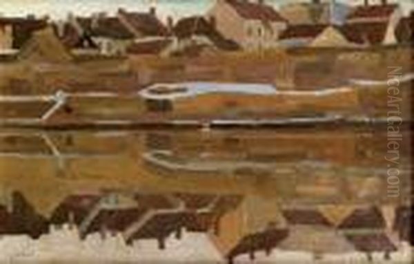 Dorf Am Fluss I Oil Painting by Egon Schiele