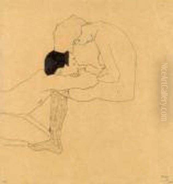 Liebende Oil Painting by Egon Schiele