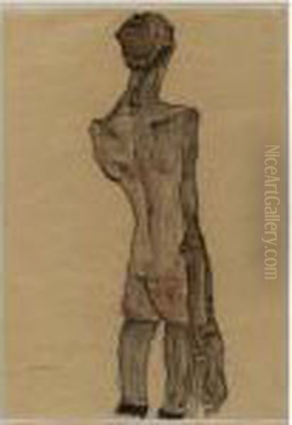 Stehender Mannlicher Ruckenakt (standing Male Nude, Back View) Oil Painting by Egon Schiele